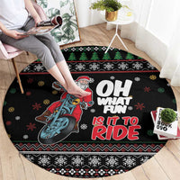 Santa And Motor Round Carpet Santa Claus And Joy On A Motorcycle