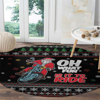 Santa And Motor Round Carpet Santa Claus And Joy On A Motorcycle