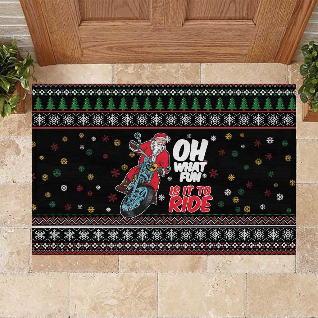 Santa And Motor Rubber Doormat Santa Claus And Joy On A Motorcycle DT04 - Wonder Print Shop