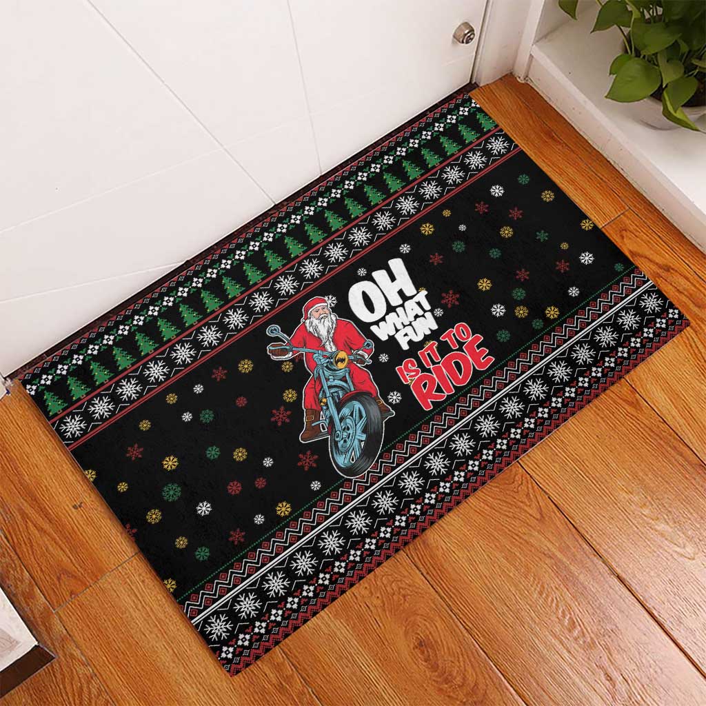Santa And Motor Rubber Doormat Santa Claus And Joy On A Motorcycle DT04 - Wonder Print Shop