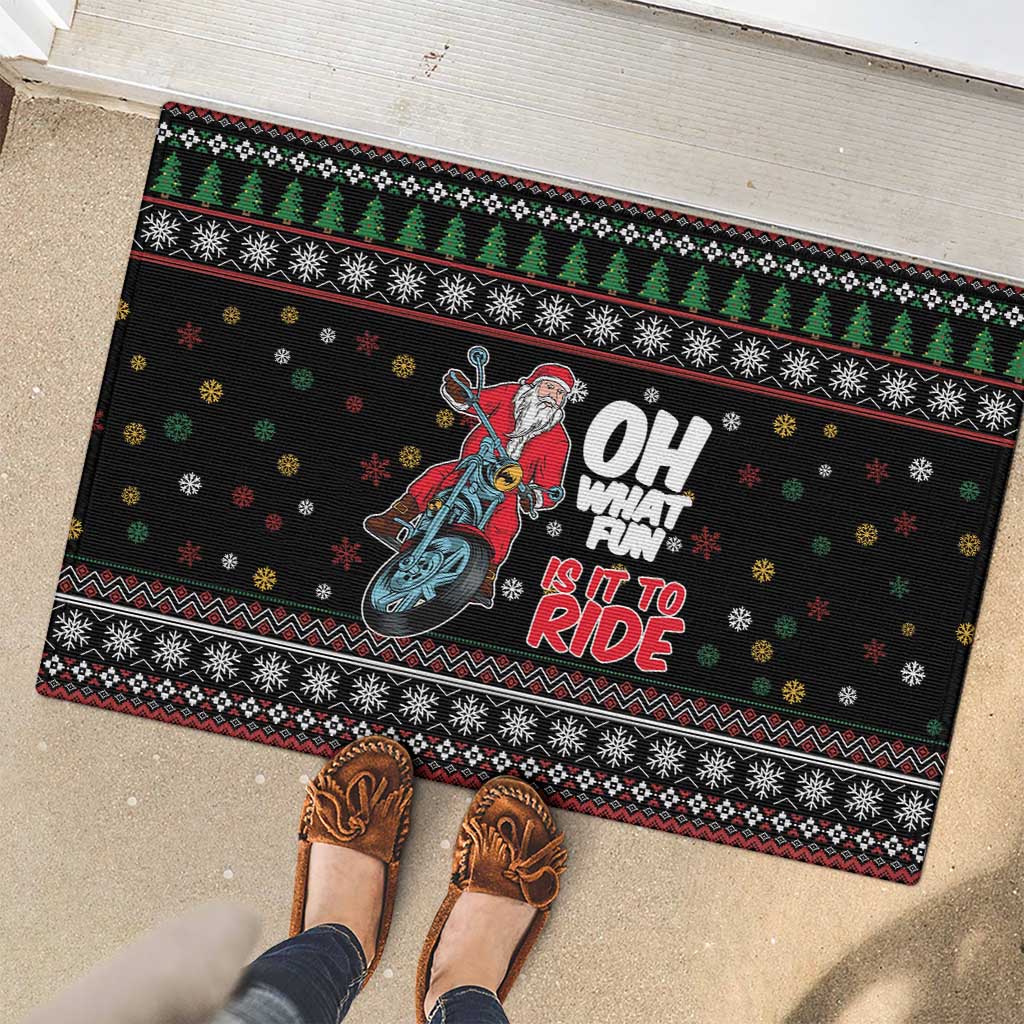 Santa And Motor Rubber Doormat Santa Claus And Joy On A Motorcycle DT04 - Wonder Print Shop