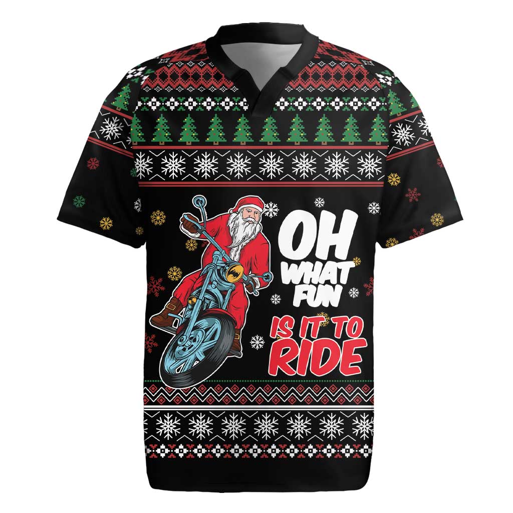 Santa And Motor Rugby Jersey Santa Claus And Joy On A Motorcycle DT04 - Wonder Print Shop