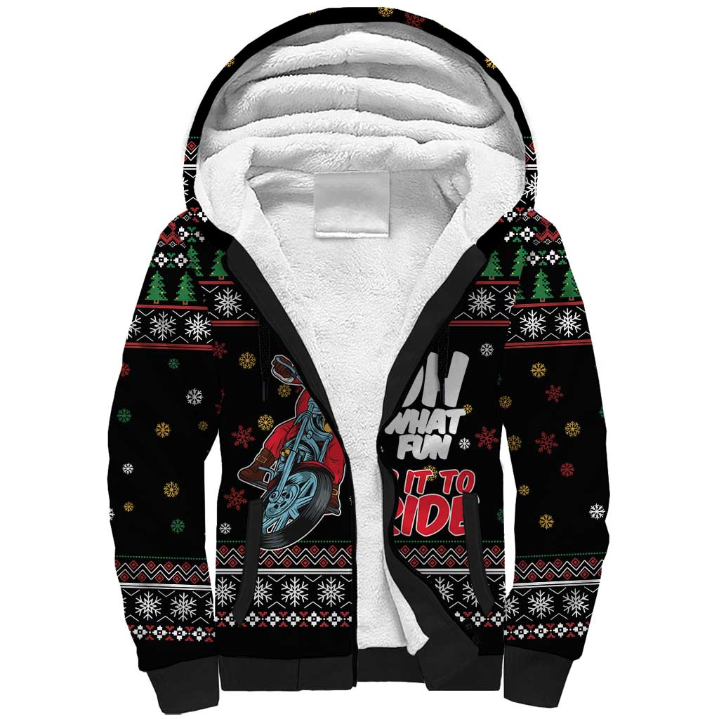 Santa And Motor Sherpa Hoodie Santa Claus And Joy On A Motorcycle DT04 - Wonder Print Shop