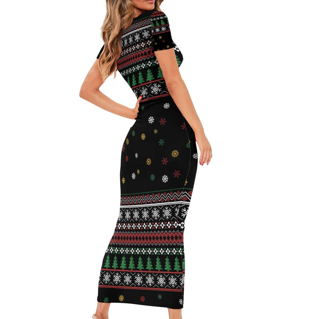 Santa And Motor Short Sleeve Bodycon Dress Santa Claus And Joy On A Motorcycle DT04 - Wonder Print Shop
