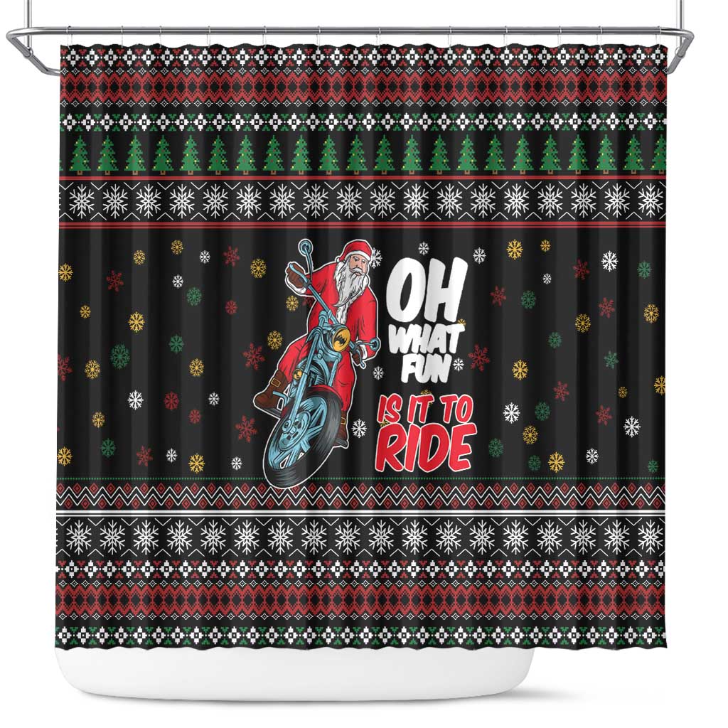 Santa And Motor Shower Curtain Santa Claus And Joy On A Motorcycle