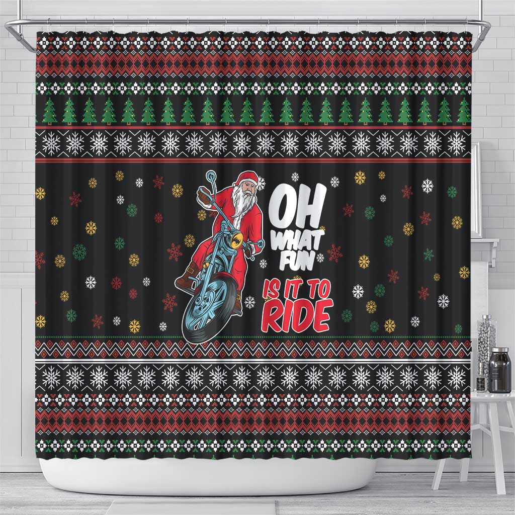 Santa And Motor Shower Curtain Santa Claus And Joy On A Motorcycle