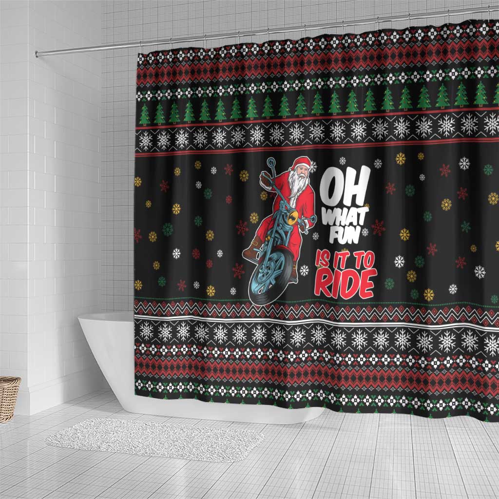 Santa And Motor Shower Curtain Santa Claus And Joy On A Motorcycle