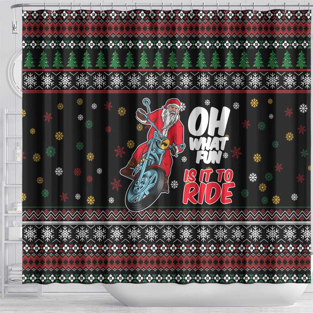 Santa And Motor Shower Curtain Santa Claus And Joy On A Motorcycle