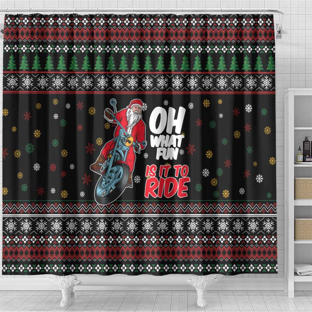 Santa And Motor Shower Curtain Santa Claus And Joy On A Motorcycle