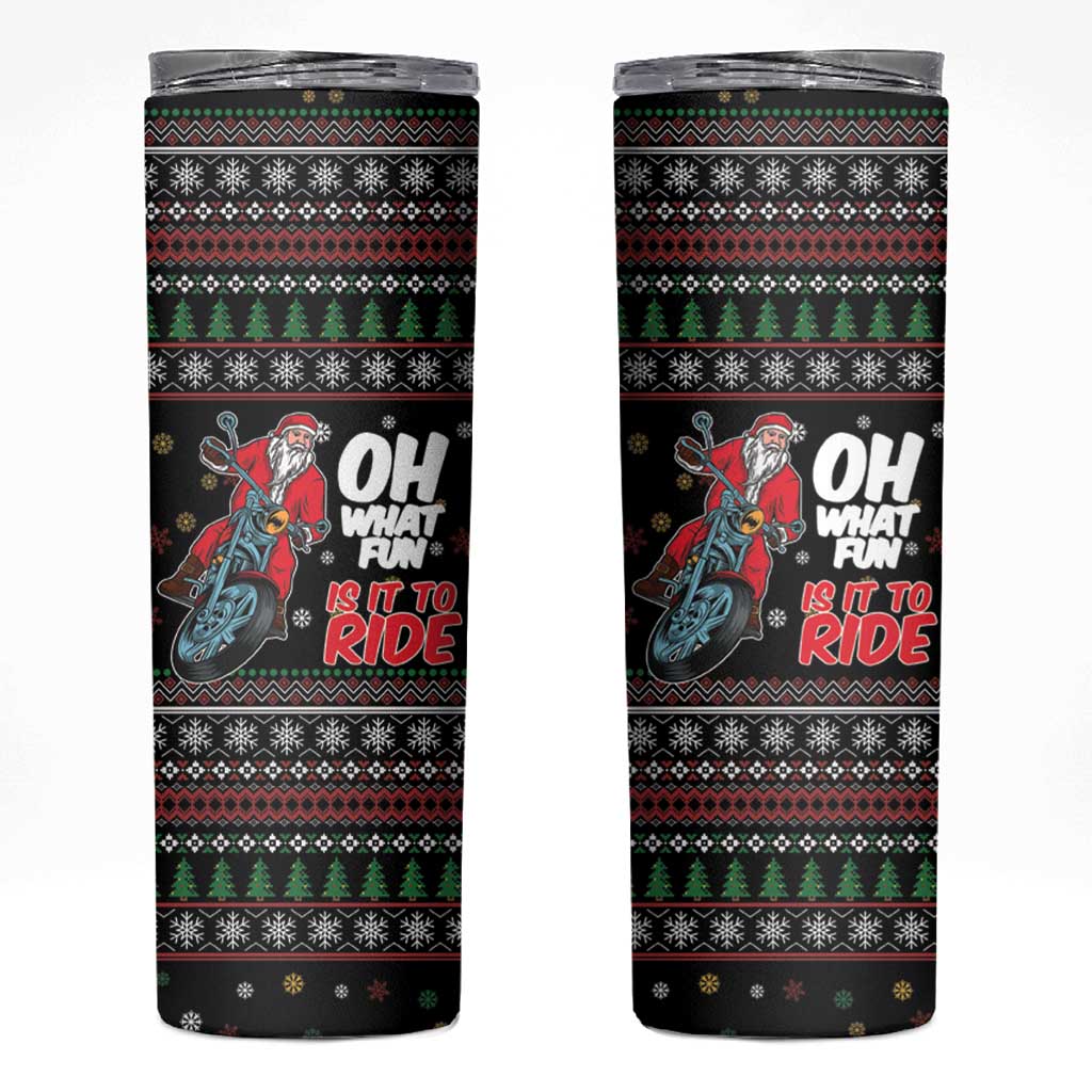 Santa And Motor Skinny Tumbler Santa Claus And Joy On A Motorcycle DT04 - Wonder Print Shop