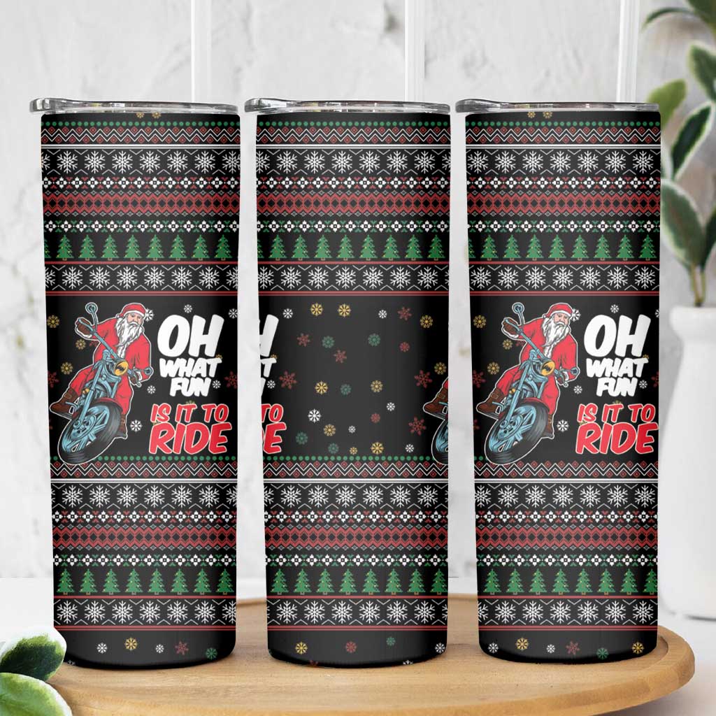 Santa And Motor Skinny Tumbler Santa Claus And Joy On A Motorcycle DT04 - Wonder Print Shop