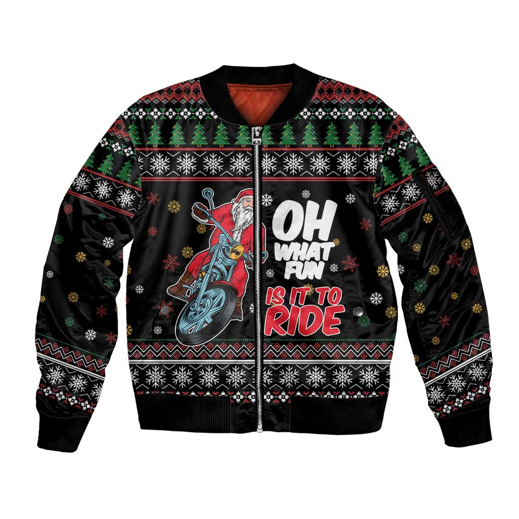 Santa And Motor Sleeve Zip Bomber Jacket Santa Claus And Joy On A Motorcycle DT04 - Wonder Print Shop