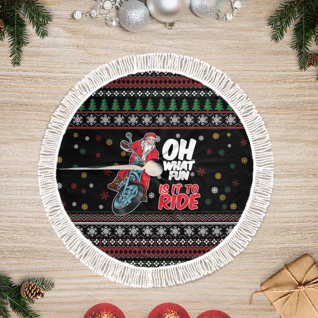 Santa And Motor Tree Skirt Santa Claus And Joy On A Motorcycle DT04 - Wonder Print Shop
