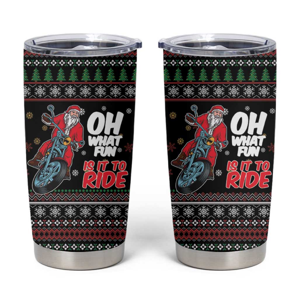 Santa And Motor Tumbler Cup Santa Claus And Joy On A Motorcycle DT04 - Wonder Print Shop