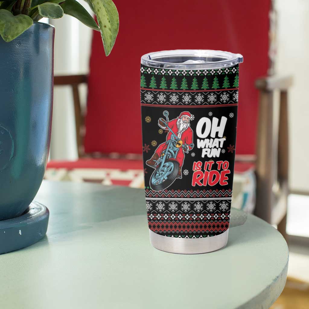 Santa And Motor Tumbler Cup Santa Claus And Joy On A Motorcycle DT04 - Wonder Print Shop
