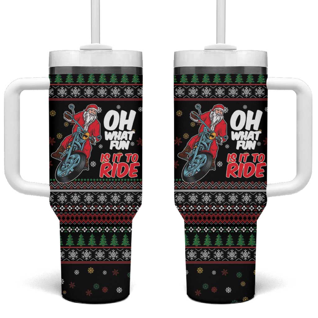 Santa And Motor Tumbler With Handle Santa Claus And Joy On A Motorcycle DT04 - Wonder Print Shop