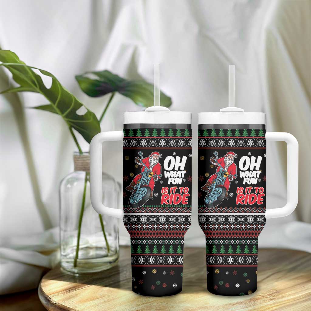 Santa And Motor Tumbler With Handle Santa Claus And Joy On A Motorcycle DT04 - Wonder Print Shop
