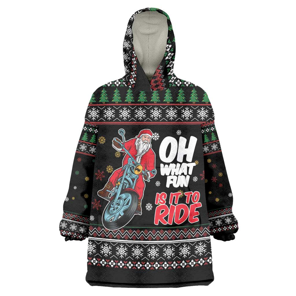 Santa And Motor Wearable Blanket Hoodie Santa Claus And Joy On A Motorcycle DT04 - Wonder Print Shop