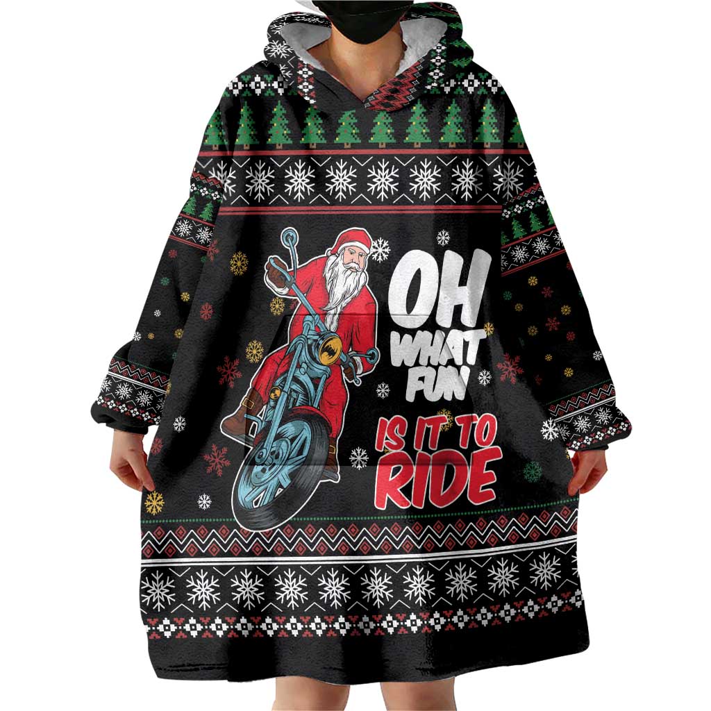 Santa And Motor Wearable Blanket Hoodie Santa Claus And Joy On A Motorcycle DT04 - Wonder Print Shop