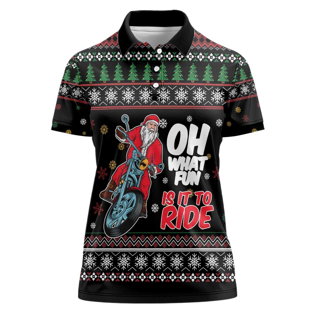 Santa And Motor Women Polo Shirt Santa Claus And Joy On A Motorcycle DT04 - Wonder Print Shop