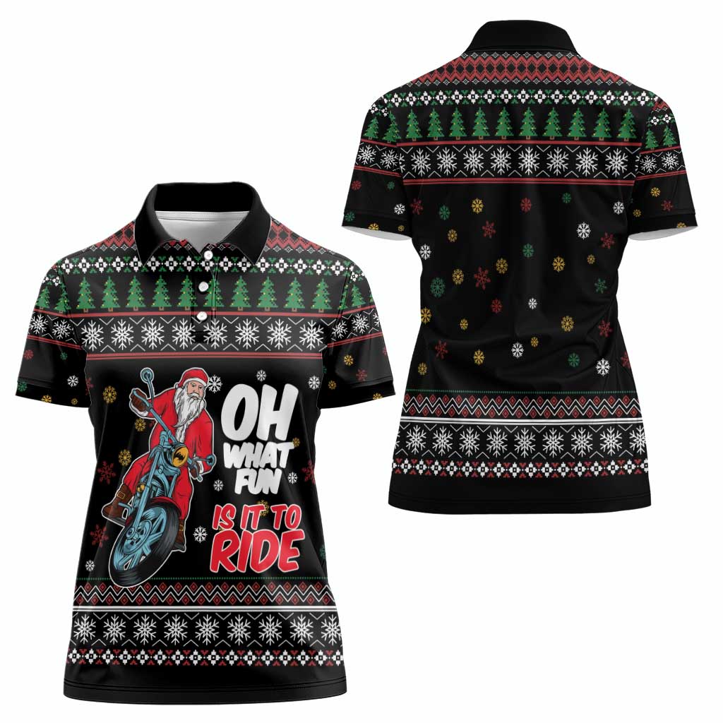 Santa And Motor Women Polo Shirt Santa Claus And Joy On A Motorcycle DT04 - Wonder Print Shop