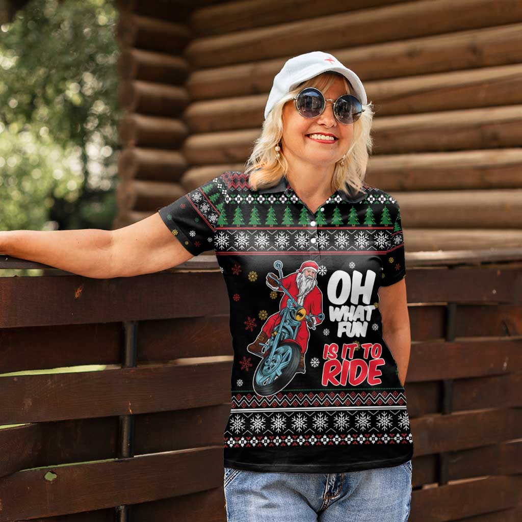 Santa And Motor Women Polo Shirt Santa Claus And Joy On A Motorcycle DT04 - Wonder Print Shop