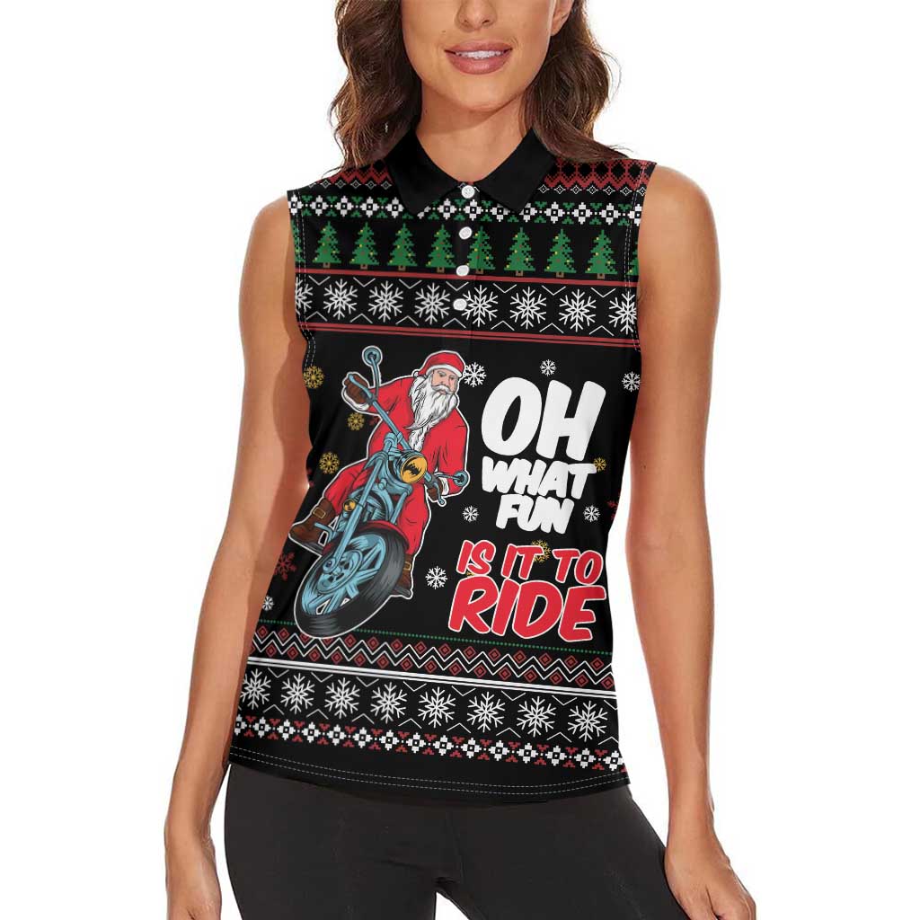 Santa And Motor Women Sleeveless Polo Shirt Santa Claus And Joy On A Motorcycle DT04 - Wonder Print Shop