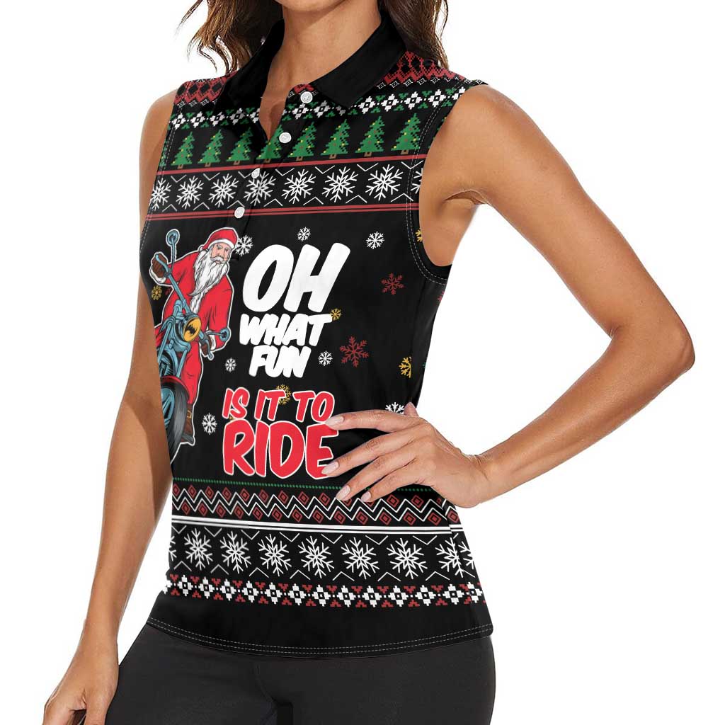 Santa And Motor Women Sleeveless Polo Shirt Santa Claus And Joy On A Motorcycle DT04 - Wonder Print Shop