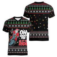 Santa And Motor Women V-Neck T-Shirt Santa Claus And Joy On A Motorcycle DT04 - Wonder Print Shop
