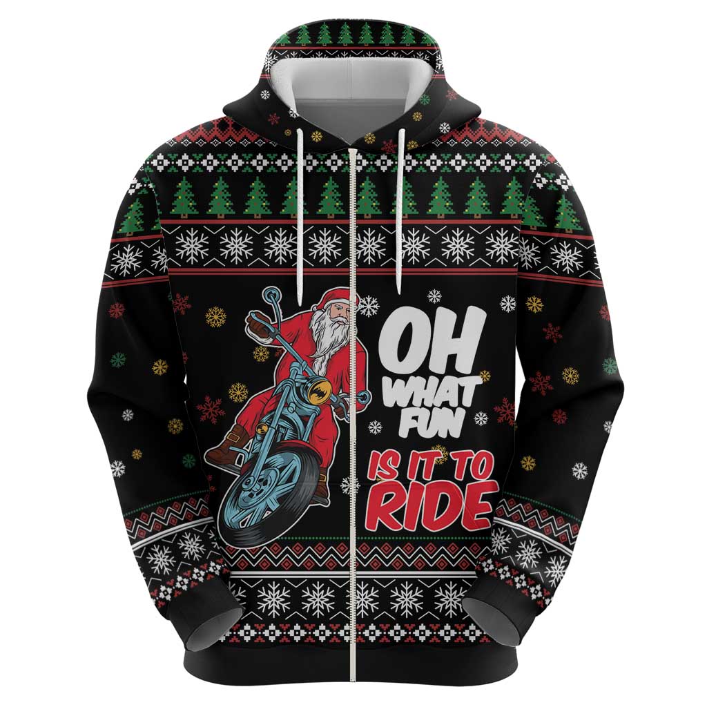Santa And Motor Zip Hoodie Santa Claus And Joy On A Motorcycle DT04 - Wonder Print Shop