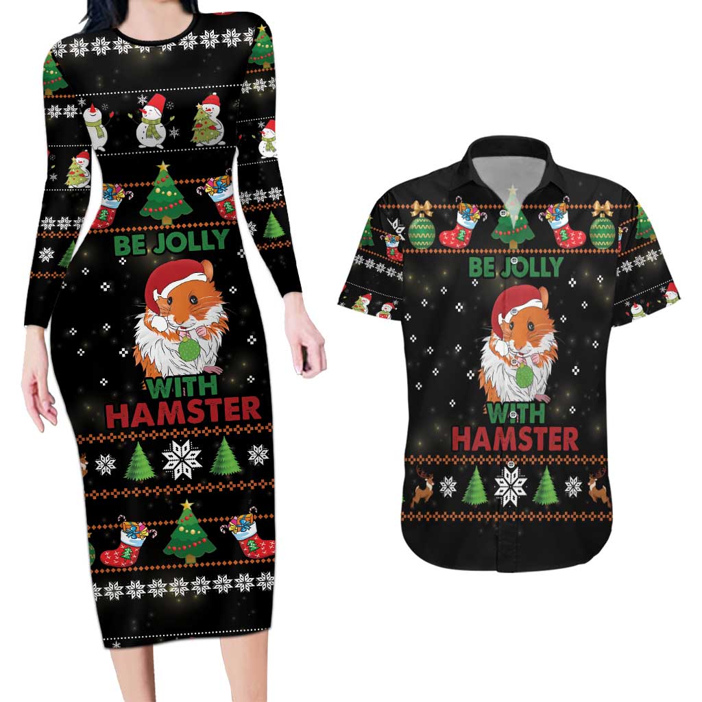Merry Christmas Hamster Be Jolly Couples Matching Long Sleeve Bodycon Dress and Hawaiian Shirt DT04 - Wonder Print Shop