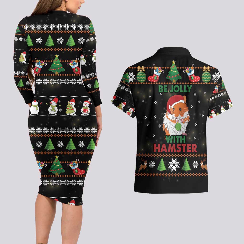Merry Christmas Hamster Be Jolly Couples Matching Long Sleeve Bodycon Dress and Hawaiian Shirt DT04 - Wonder Print Shop