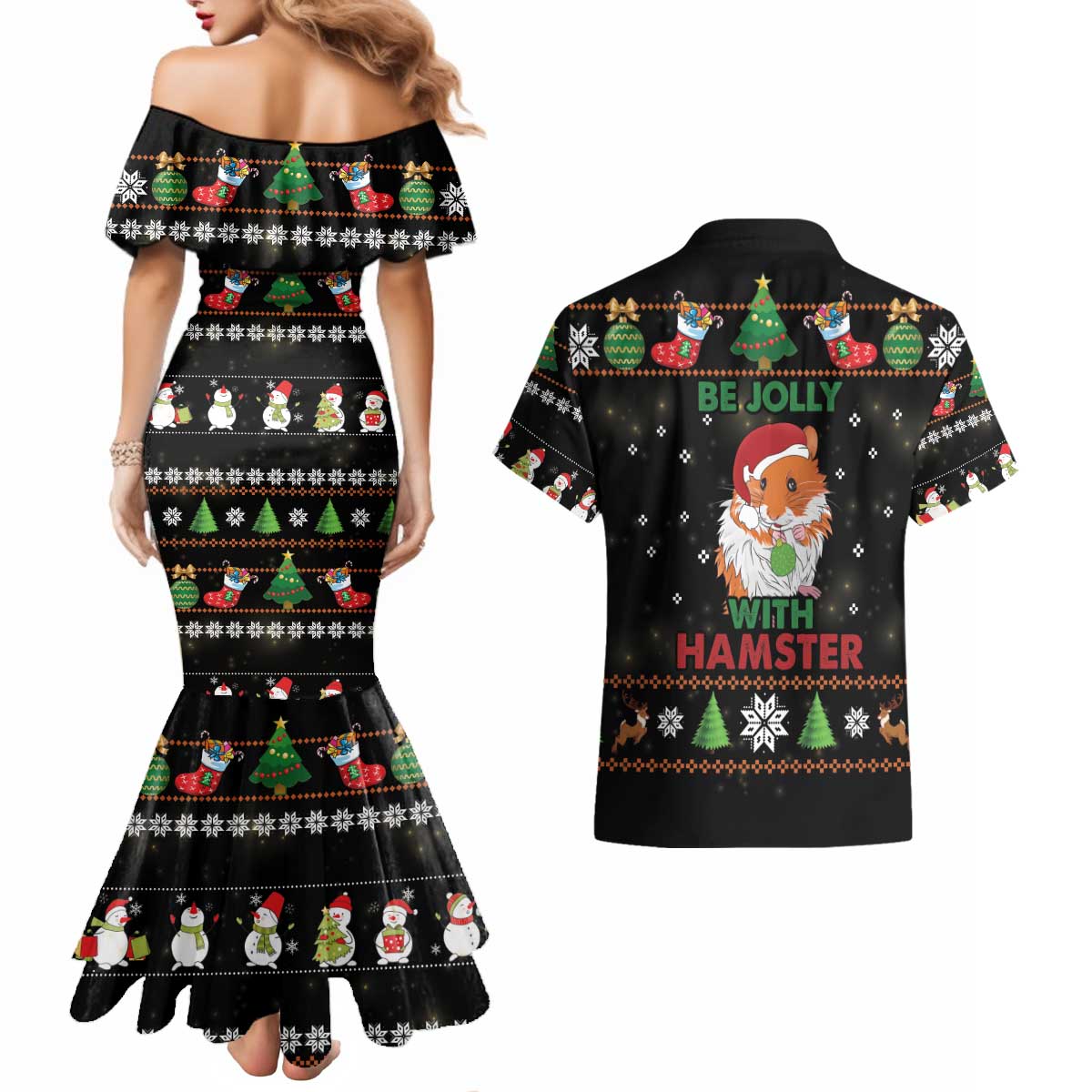 Merry Christmas Hamster Be Jolly Couples Matching Mermaid Dress and Hawaiian Shirt DT04 - Wonder Print Shop