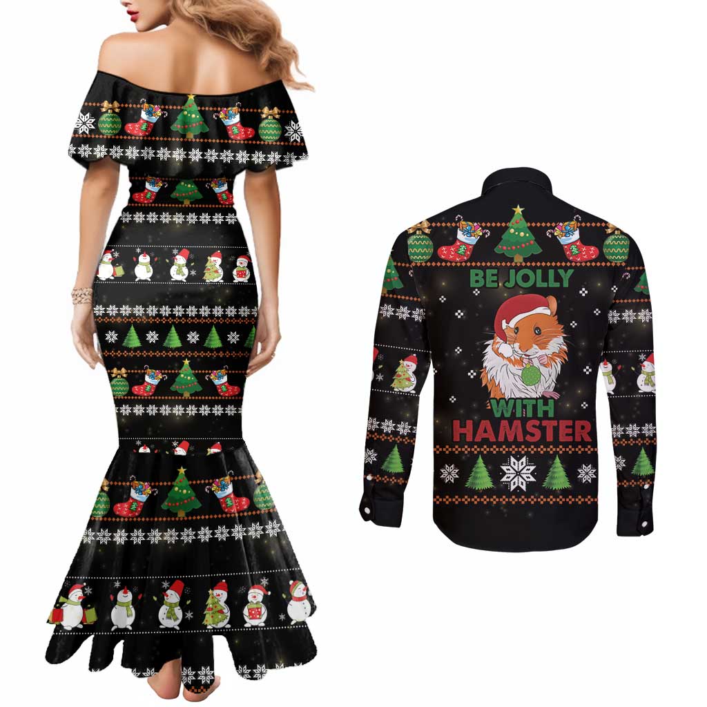 Merry Christmas Hamster Be Jolly Couples Matching Mermaid Dress and Long Sleeve Button Shirt