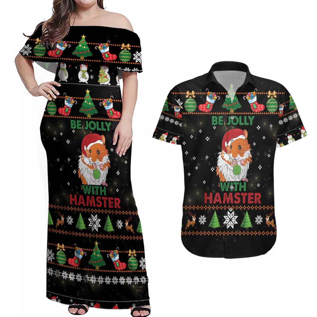 Merry Christmas Hamster Be Jolly Couples Matching Off Shoulder Maxi Dress and Hawaiian Shirt DT04 - Wonder Print Shop