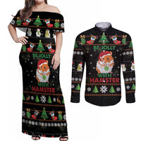 Merry Christmas Hamster Be Jolly Couples Matching Off Shoulder Maxi Dress and Long Sleeve Button Shirt DT04 - Wonder Print Shop