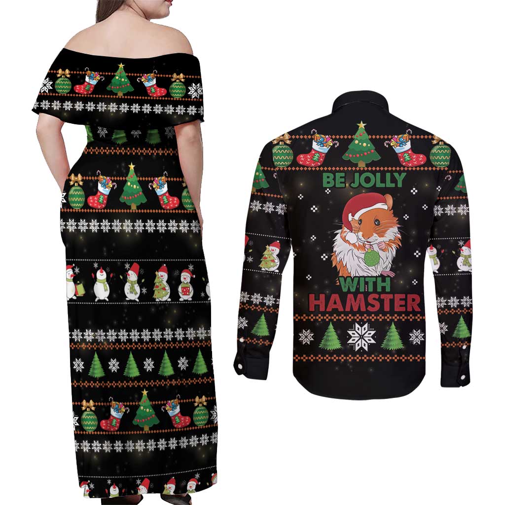 Merry Christmas Hamster Be Jolly Couples Matching Off Shoulder Maxi Dress and Long Sleeve Button Shirt DT04 - Wonder Print Shop