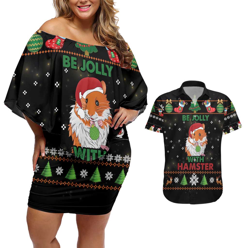 Merry Christmas Hamster Be Jolly Couples Matching Off Shoulder Short Dress and Hawaiian Shirt DT04 - Wonder Print Shop