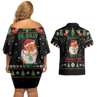 Merry Christmas Hamster Be Jolly Couples Matching Off Shoulder Short Dress and Hawaiian Shirt DT04 - Wonder Print Shop