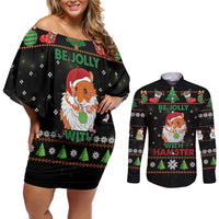 Merry Christmas Hamster Be Jolly Couples Matching Off Shoulder Short Dress and Long Sleeve Button Shirt DT04 - Wonder Print Shop