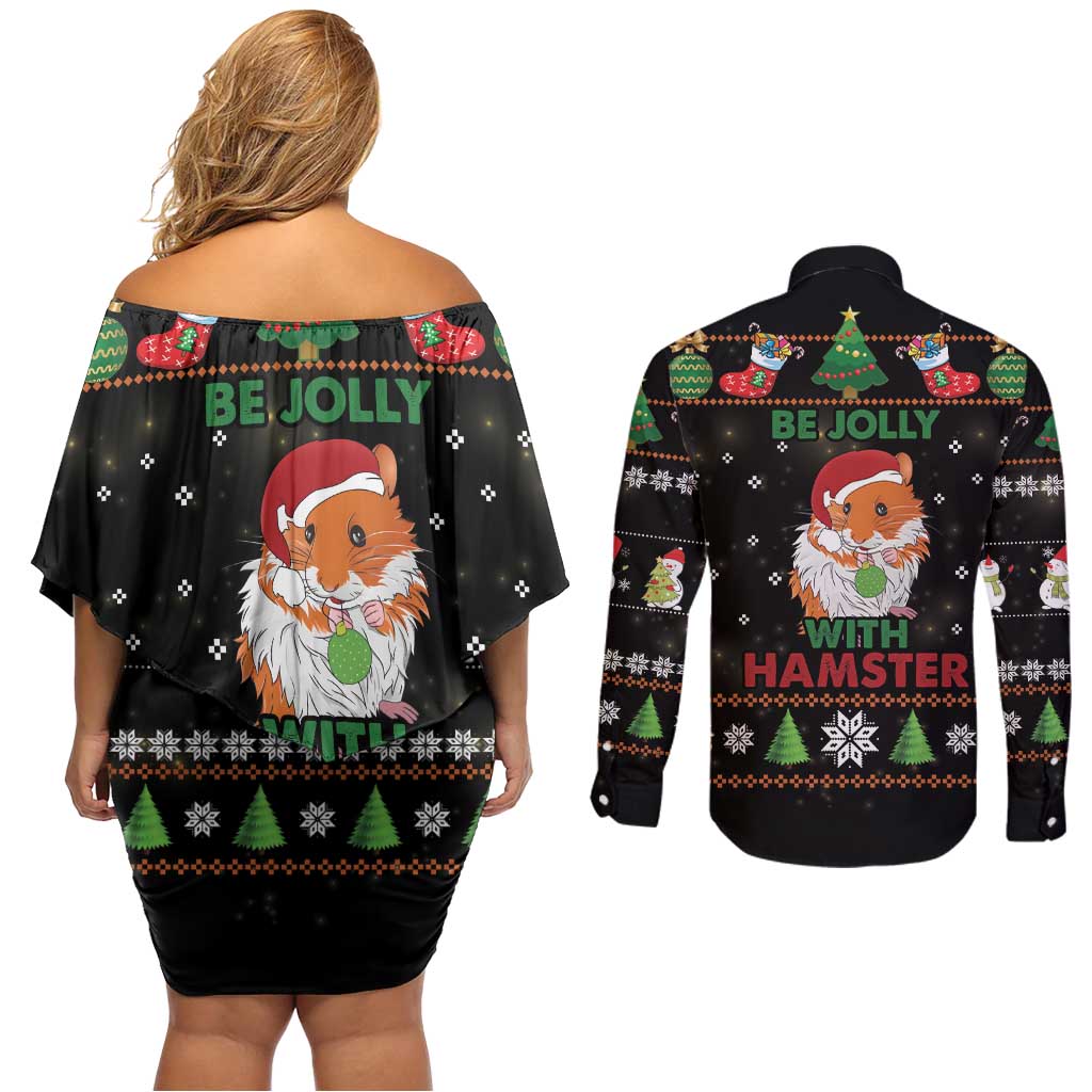Merry Christmas Hamster Be Jolly Couples Matching Off Shoulder Short Dress and Long Sleeve Button Shirt DT04 - Wonder Print Shop