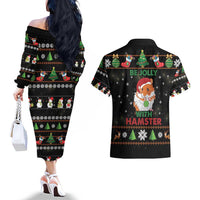 Merry Christmas Hamster Be Jolly Couples Matching Off The Shoulder Long Sleeve Dress and Hawaiian Shirt DT04 - Wonder Print Shop