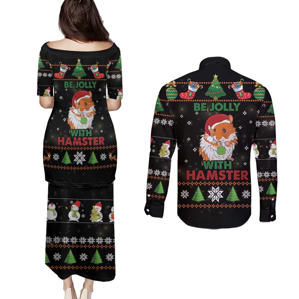 Merry Christmas Hamster Be Jolly Couples Matching Puletasi and Long Sleeve Button Shirt DT04 - Wonder Print Shop