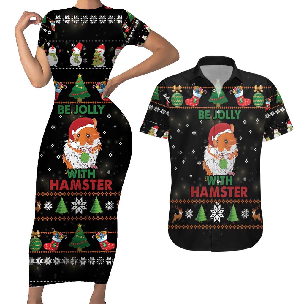 Merry Christmas Hamster Be Jolly Couples Matching Short Sleeve Bodycon Dress and Hawaiian Shirt DT04 - Wonder Print Shop
