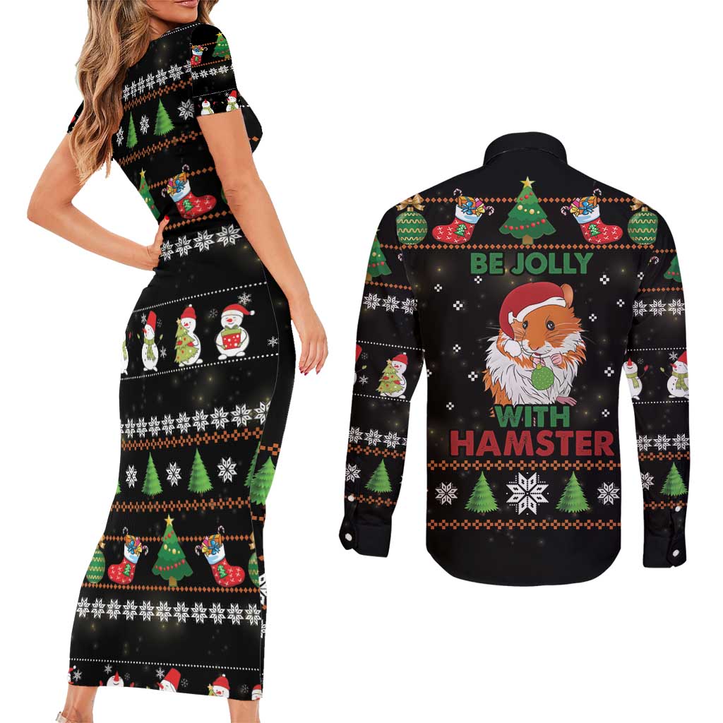 Merry Christmas Hamster Be Jolly Couples Matching Short Sleeve Bodycon Dress and Long Sleeve Button Shirt DT04 - Wonder Print Shop
