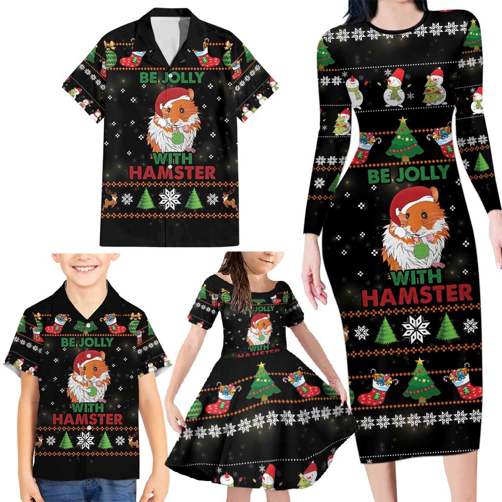 Merry Christmas Hamster Be Jolly Family Matching Long Sleeve Bodycon Dress and Hawaiian Shirt DT04 - Wonder Print Shop