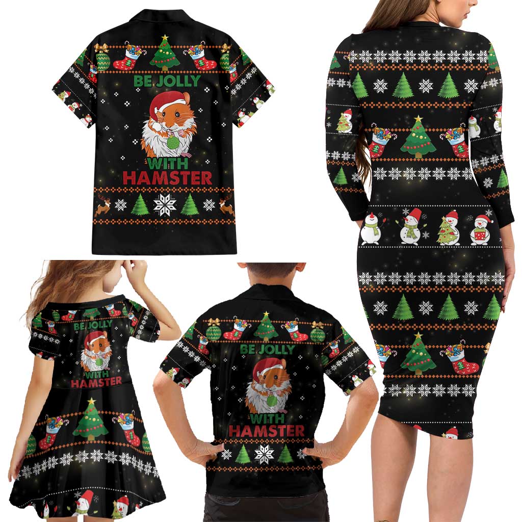 Merry Christmas Hamster Be Jolly Family Matching Long Sleeve Bodycon Dress and Hawaiian Shirt DT04 - Wonder Print Shop