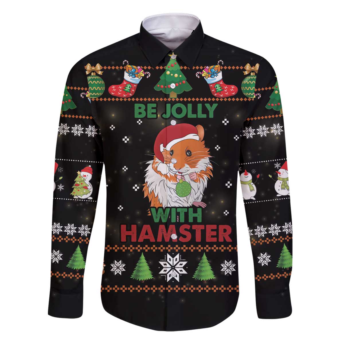 Merry Christmas Hamster Be Jolly Family Matching Off The Shoulder Long Sleeve Dress and Hawaiian Shirt DT04 - Wonder Print Shop