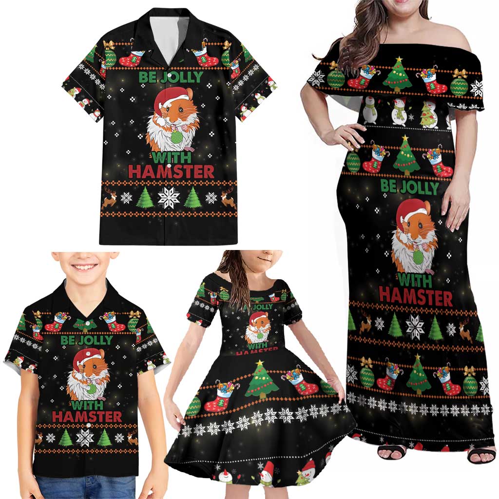 Merry Christmas Hamster Be Jolly Family Matching Off Shoulder Maxi Dress and Hawaiian Shirt DT04 - Wonder Print Shop