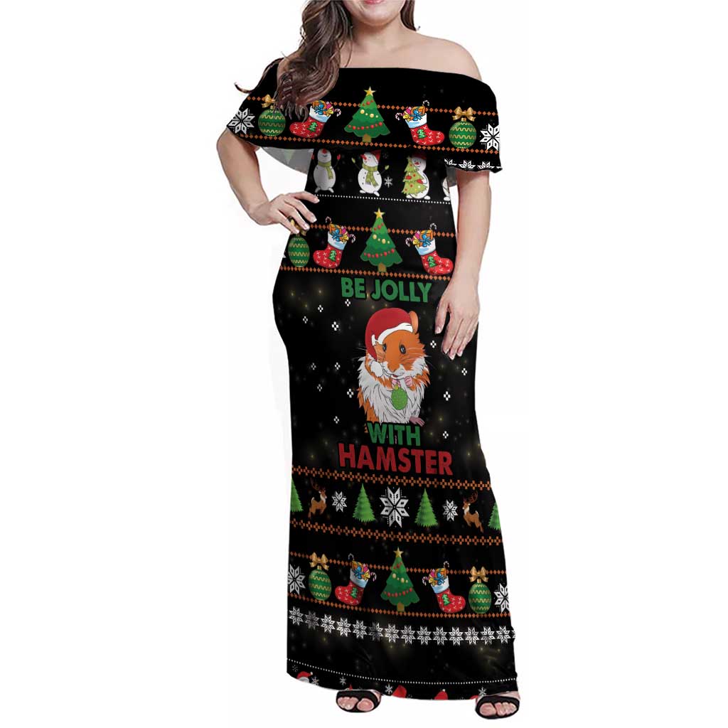 Merry Christmas Hamster Be Jolly Family Matching Off Shoulder Maxi Dress and Hawaiian Shirt DT04 - Wonder Print Shop
